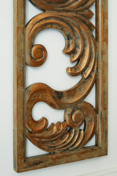 42-Inch Antiqued Gold Scrollwork Wood Wall Decor, scrollwork finish detail - 4