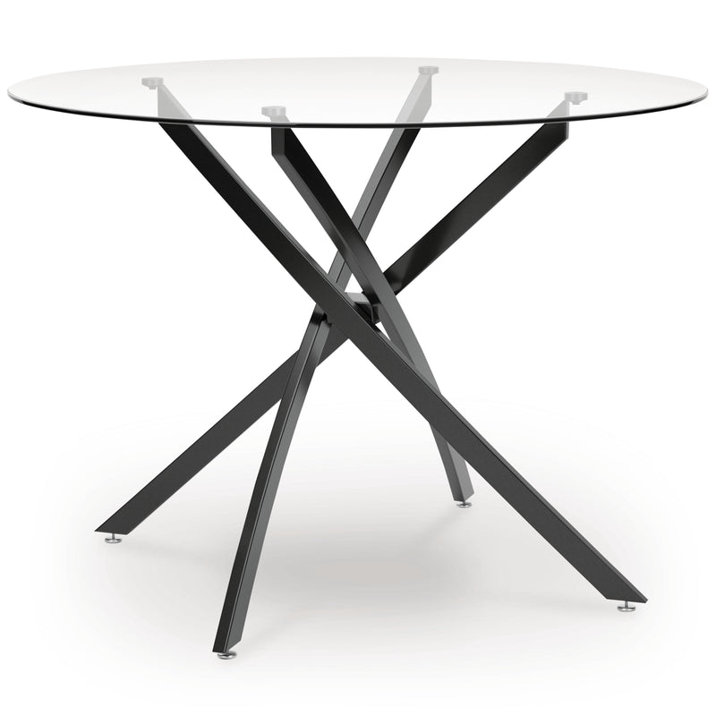 Round Glass Dining Table and Toast Faux Leather Chair Options