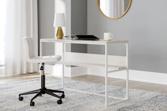 47-Inch White Oak-Look Writing Desk with Rear Shelf, room setting; additional furniture and accessories not included - 3