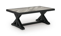 48-Inch Porcelain-Top Outdoor Coffee Table with Black X-Leg Base, front angle - 1