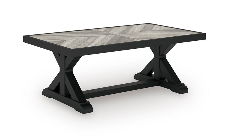 48-Inch Porcelain-Top Outdoor Coffee Table with Black X-Leg Base