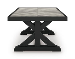 48-Inch Porcelain-Top Outdoor Coffee Table with Black X-Leg Base, side view - 4