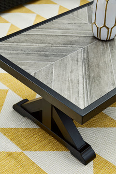 48-Inch Porcelain-Top Outdoor Coffee Table with Black X-Leg Base, material and construction detail - 5