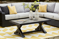48-Inch Porcelain-Top Outdoor Coffee Table with Black X-Leg Base, styled setting; other items not included - 6