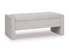 49.5-Inch Gray Channel-Tufted Upholstered Storage Bench, angled view with seat closed - 1