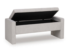 49.5-Inch Gray Channel-Tufted Upholstered Storage Bench, hinged seat open - 2