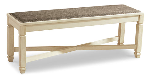 50-Inch Antique White Upholstered Dining Bench
