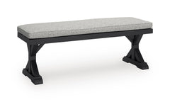 54-Inch Black Outdoor Bench with Removable Light Gray Cushion, front angle - 1