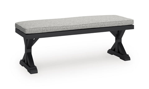 54-Inch Black Outdoor Bench with Removable Light Gray Cushion