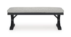 54-Inch Black Outdoor Bench with Removable Light Gray Cushion, front view - 2