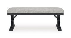 54-Inch Black Outdoor Bench with Removable Light Gray Cushion, back view - 3
