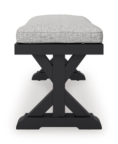 54-Inch Black Outdoor Bench with Removable Light Gray Cushion, side view - 4