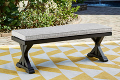 54-Inch Black Outdoor Bench with Removable Light Gray Cushion, styled setting; other items not included - 6