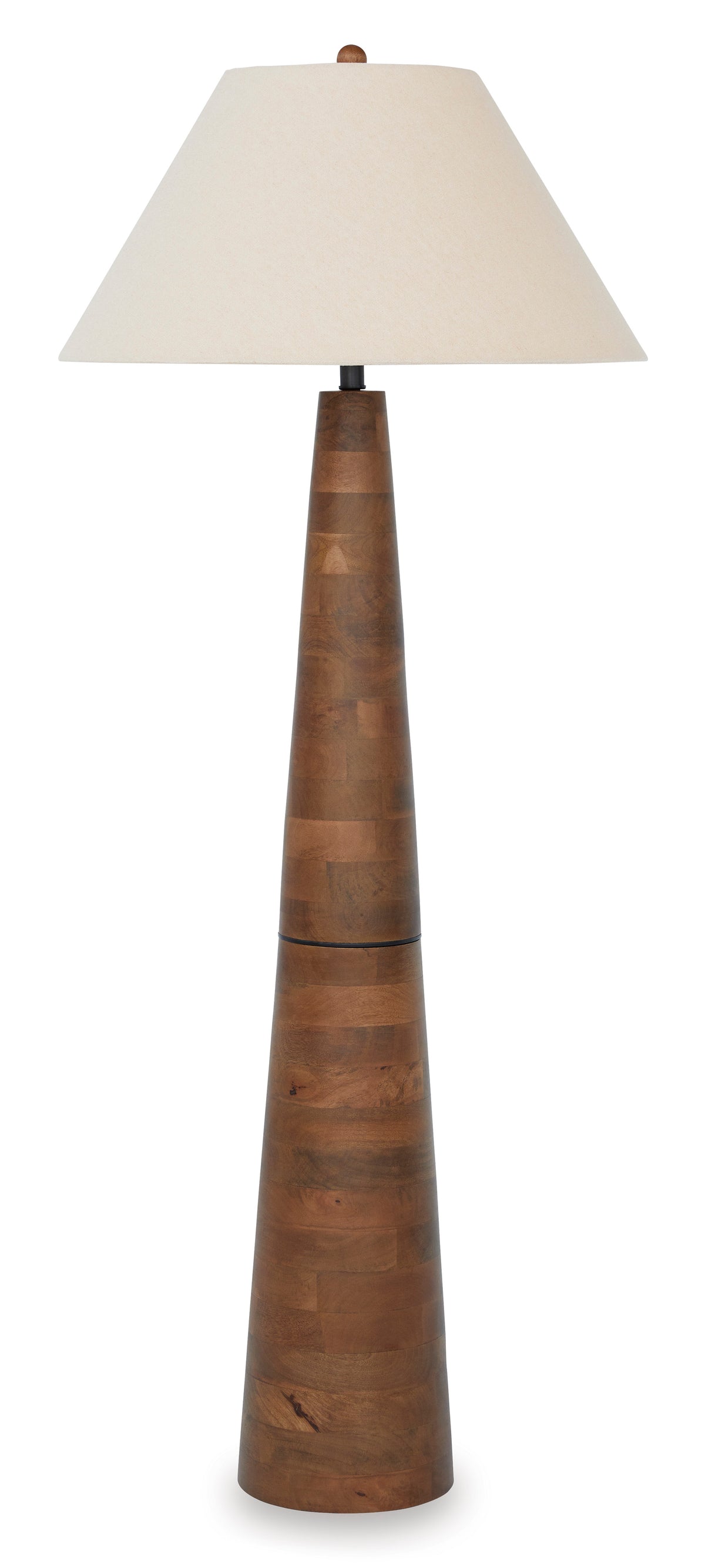 58-Inch Honey Brown Wood Floor Lamp with Empire Shade, complete lamp view