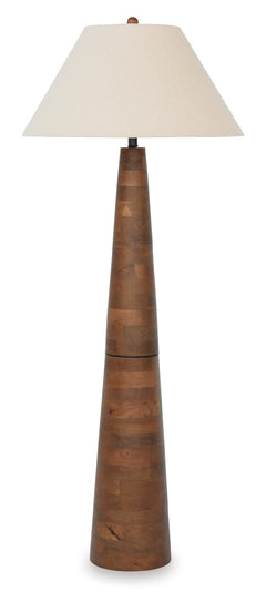 58-Inch Honey Brown Wood Floor Lamp with Empire Shade, complete lamp view - 1