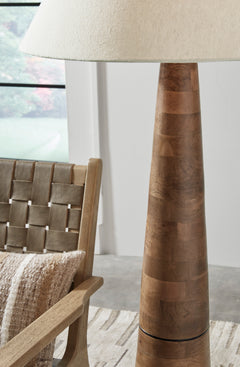 58-Inch Honey Brown Wood Floor Lamp with Empire Shade, base design detail - 3