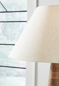 58-Inch Honey Brown Wood Floor Lamp with Empire Shade, fabric shade detail - 5