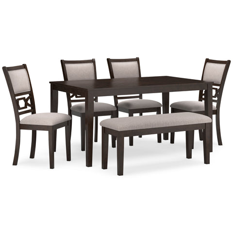 6-Piece Dining Set with Fretwork Chairs and Cushioned Bench