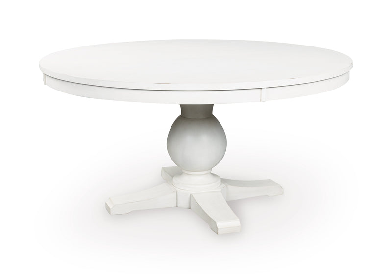 60-Inch Antiqued White Round Pedestal Dining Table & Chair Sets