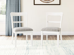Antiqued White / Set of 2 Low Ladderback Upholstered Chairs, product view 2; includes set of 2 low ladderback upholstered chairs; cabinets and accessories excluded - 17