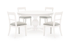 Antiqued White / Antiqued White Chairs / Table + 4 Low Ladderback Upholstered Chairs, product view 1; includes table + 4 low ladderback upholstered chairs; cabinets and accessories excluded - 23