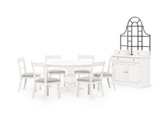 Antiqued White / Antiqued White Chairs / Table + 6 Low Ladderback Upholstered Chairs, product view 1; includes table + 6 low ladderback upholstered chairs; cabinets and accessories excluded - 24