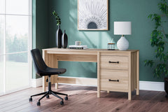 60-Inch Oak-Look Desk with Chevron Top and Cabinet, room setting; additional furniture and accessories not included - 2