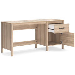 60-Inch Oak-Look Desk with Chevron Top and Cabinet, open drawer and cabinet view - 3