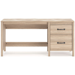 60-Inch Oak-Look Desk with Chevron Top and Cabinet, front view - 4