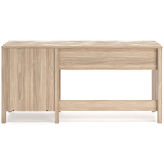 60-Inch Oak-Look Desk with Chevron Top and Cabinet, back view - 5