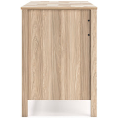 60-Inch Oak-Look Desk with Chevron Top and Cabinet, side view - 6