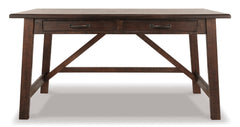60-Inch Rustic Brown Writing Desk with Two Drawers, front view - 3