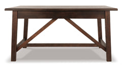 60-Inch Rustic Brown Writing Desk with Two Drawers, rear brace view - 4