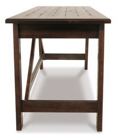 60-Inch Rustic Brown Writing Desk with Two Drawers, side view - 5