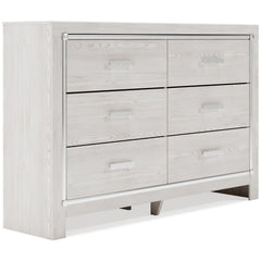 61-Inch Pearl-White Six-Drawer Dresser with Chrome-Tone Accents, front angle - 1