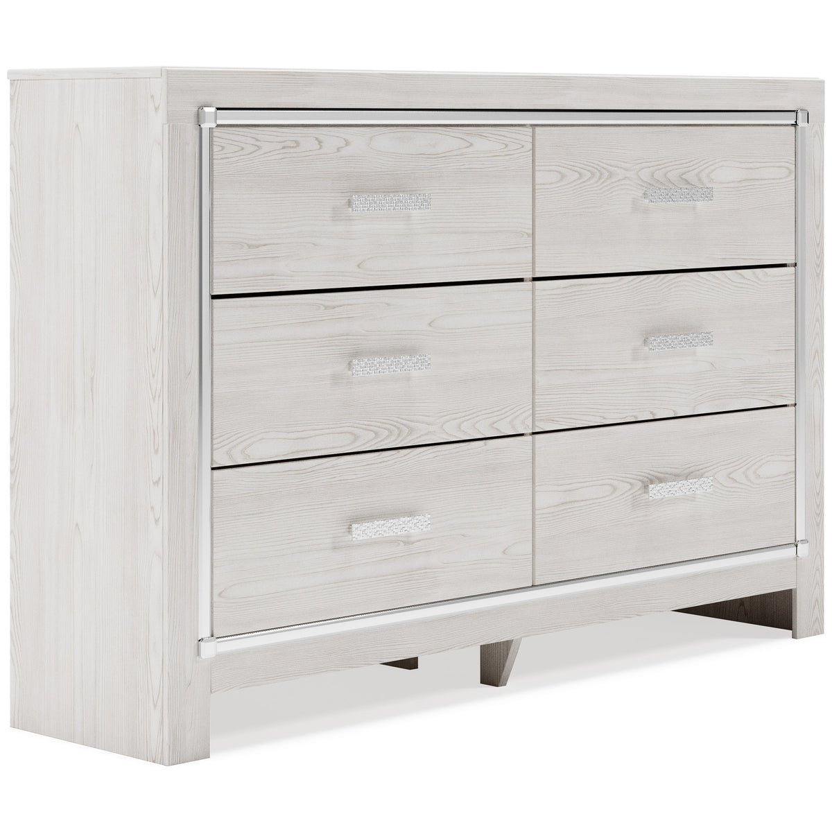61-Inch Pearl-White Six-Drawer Dresser with Chrome-Tone Accents, front angle