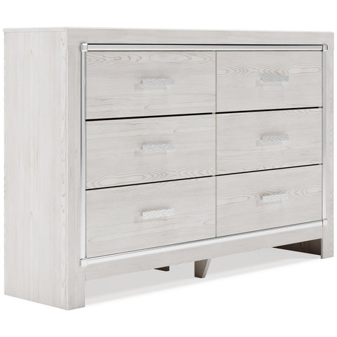61-Inch Pearl-White Six-Drawer Dresser with Chrome-Tone Accents