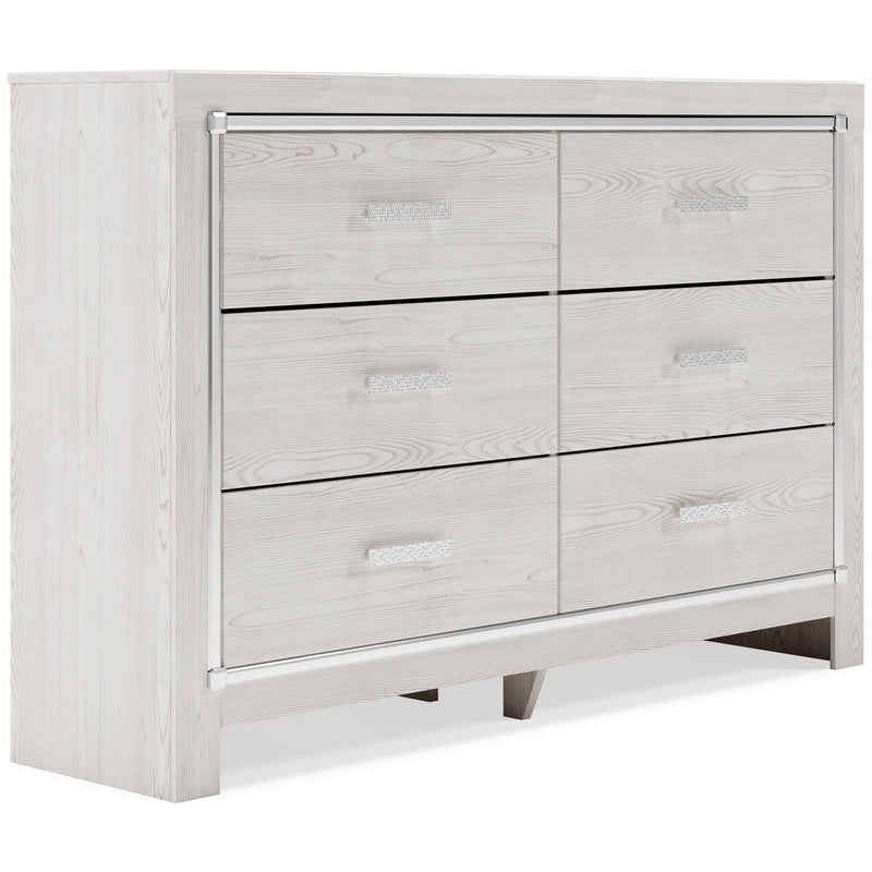 61-Inch Pearl-White Six-Drawer Dresser with Chrome-Tone Accents