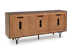 64-Inch Two-Tone Mango Wood Accent Cabinet with Carved Doors, back view - 4