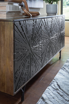 64-Inch Two-Tone Mango Wood Accent Cabinet with Carved Doors, construction detail - 5