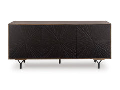 64-Inch Two-Tone Mango Wood Accent Cabinet with Carved Doors, front view - 8