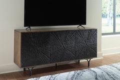64-Inch Two-Tone Mango Wood Accent Cabinet with Carved Doors, styled cabinet with television; television not included - 9
