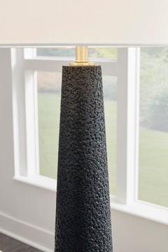 68-Inch Textured Black Floor Lamp with Drum Shade, lamp detail - 3