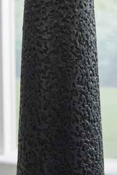 68-Inch Textured Black Floor Lamp with Drum Shade, base finish detail - 4