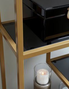 70-Inch Goldtone Metal and Gray Glass Five-Shelf Bookcase, construction detail - 4
