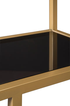 70-Inch Goldtone Metal and Gray Glass Five-Shelf Bookcase, finish detail - 5