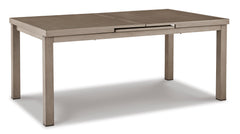 71–94-Inch Wood-Look Aluminum Outdoor Extension Dining Table, front angle - 1