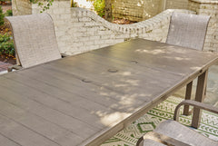 71–94-Inch Wood-Look Aluminum Outdoor Extension Dining Table, extension mechanism step four; chairs not included - 10