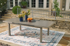 71–94-Inch Wood-Look Aluminum Outdoor Extension Dining Table, extended table in a patio setting; accessories not included - 11