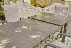 71–94-Inch Wood-Look Aluminum Outdoor Extension Dining Table, extension mechanism step two; chairs not included - 8